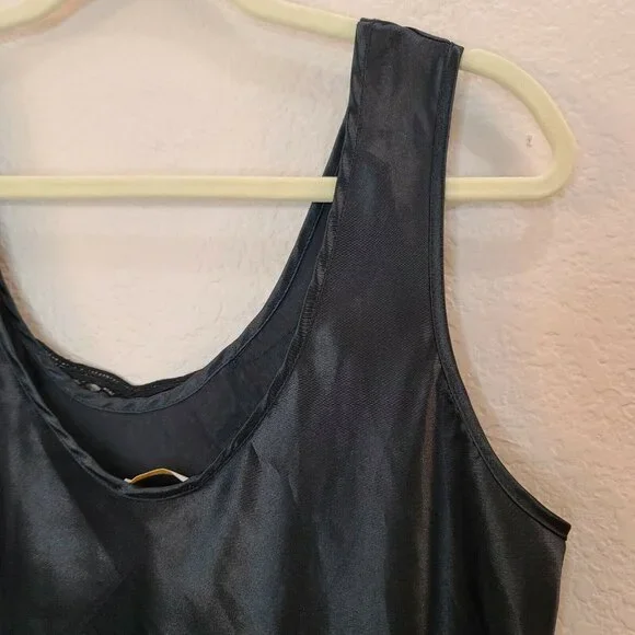 Escapades Top Women Large Black Satin Blouse Tank Embroidered Sleeveless Flowy - Picture 8 of 12